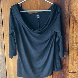City Streets Black Draped Scoop-Neck 3/4 Sleeve Tunic